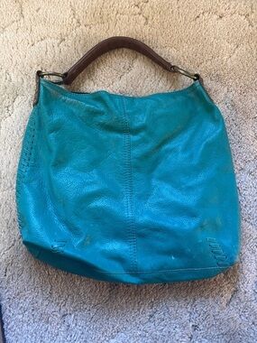 Lucky Brand Turquoise Leather Hobo with Brown Handle
